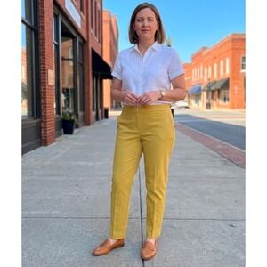 Talbots Chatham Ankle Pants Yellow Stretch Side Zip Slim Leg Trousers Size 14